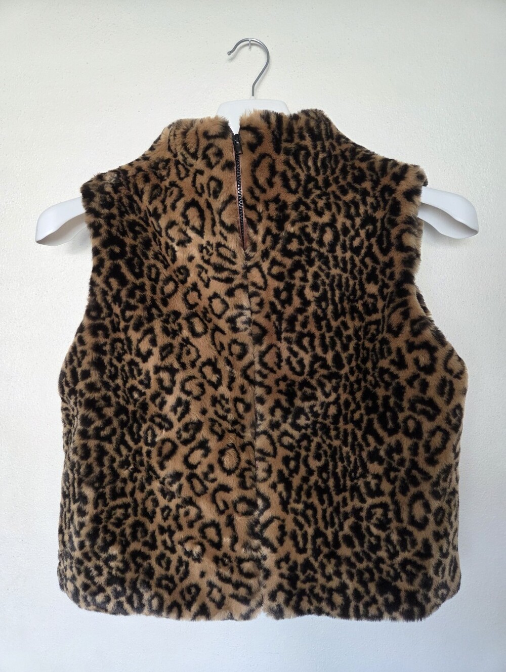 Leopard Print Faux Fur Vest - Brown & Black